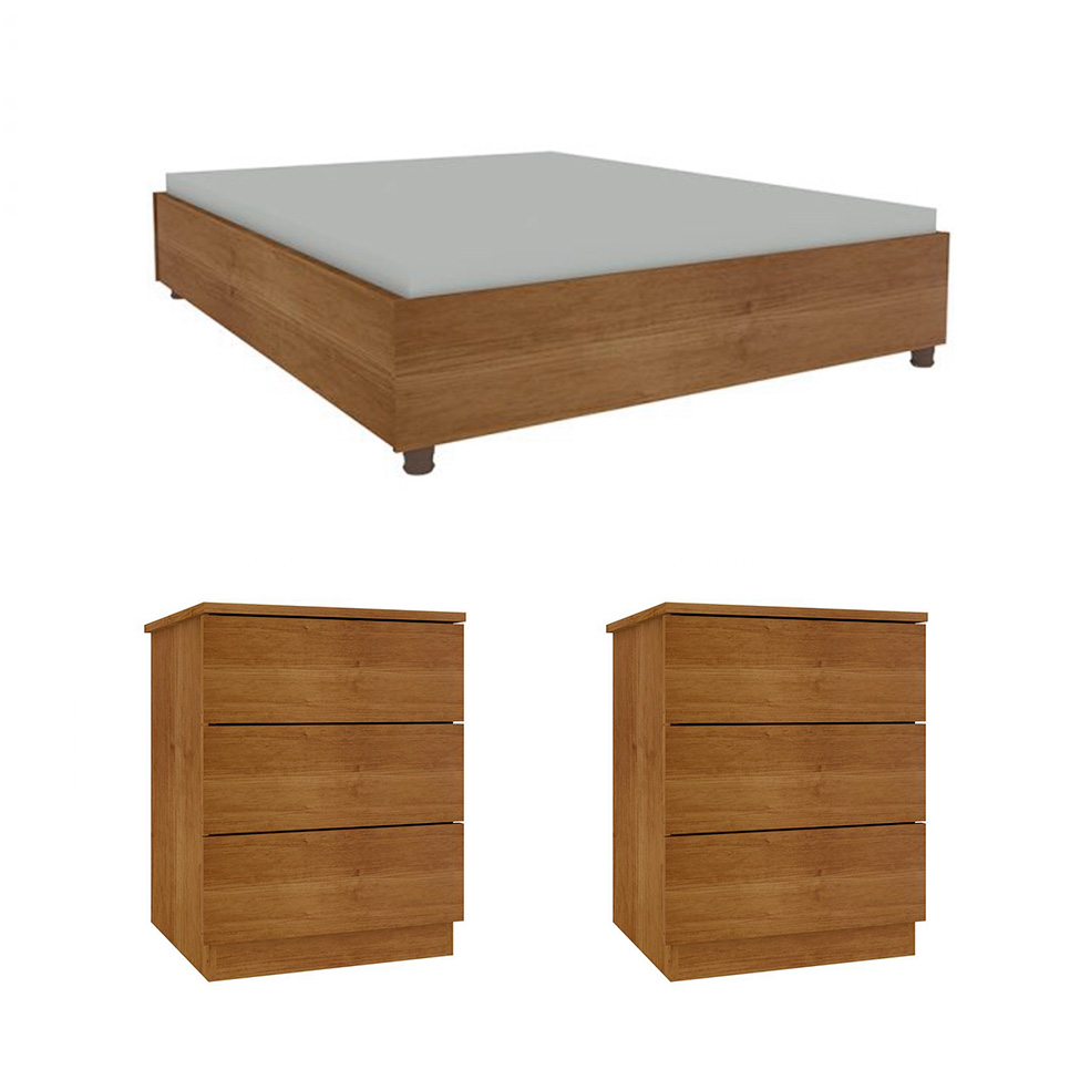 Base para Cama Box Casal Mônaco com 2 Mesas de Cabeceira Veronna 3 GV Cinamomo