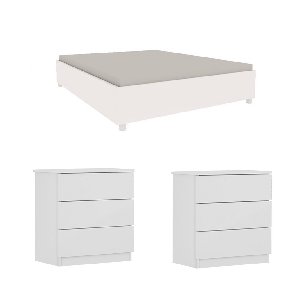 Base para Cama Box Casal Mônaco com 2 Mesas de Cabeceira Veronna 3 GV Neve