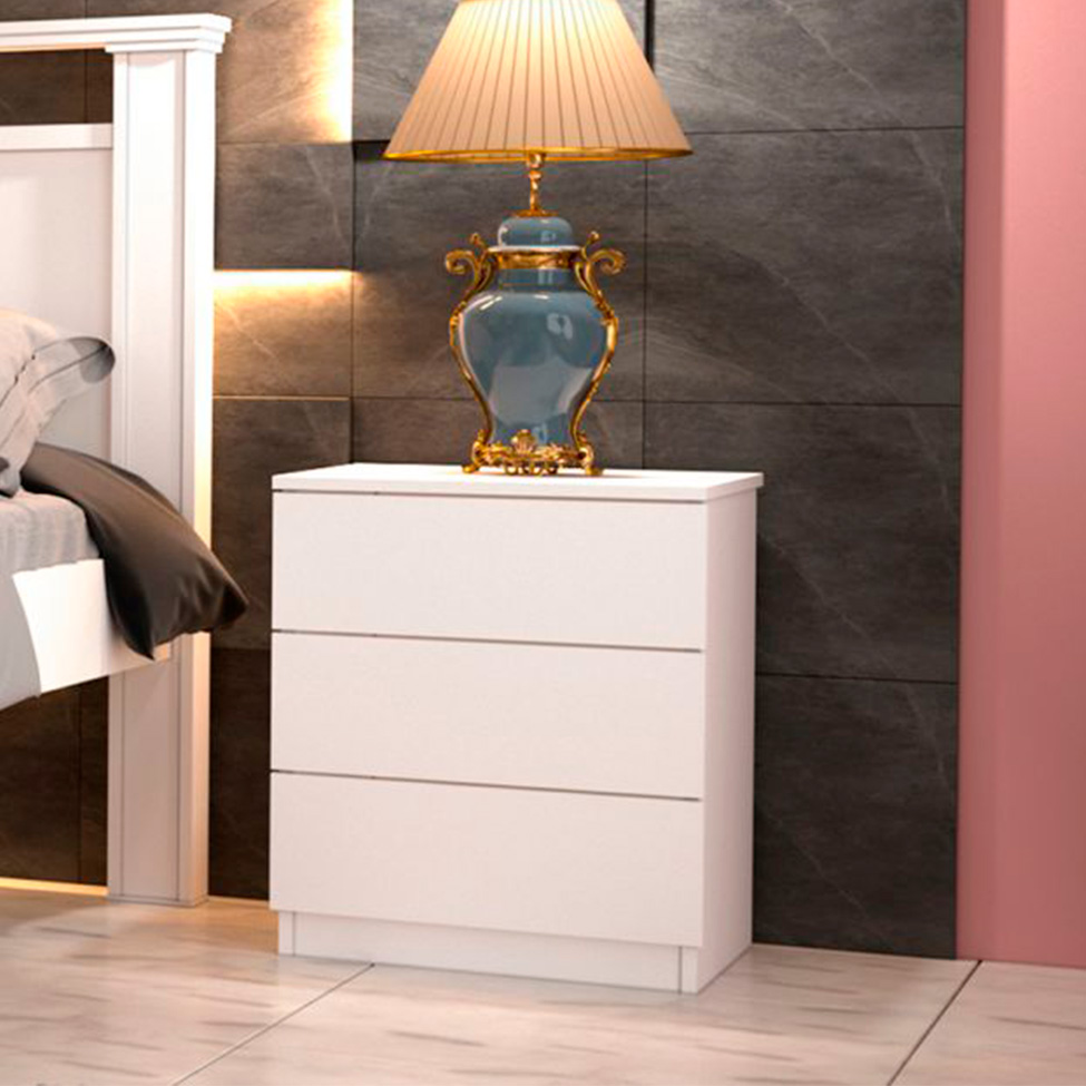 Base para Cama Box Casal Mônaco com 2 Mesas de Cabeceira Veronna 3 GV Neve