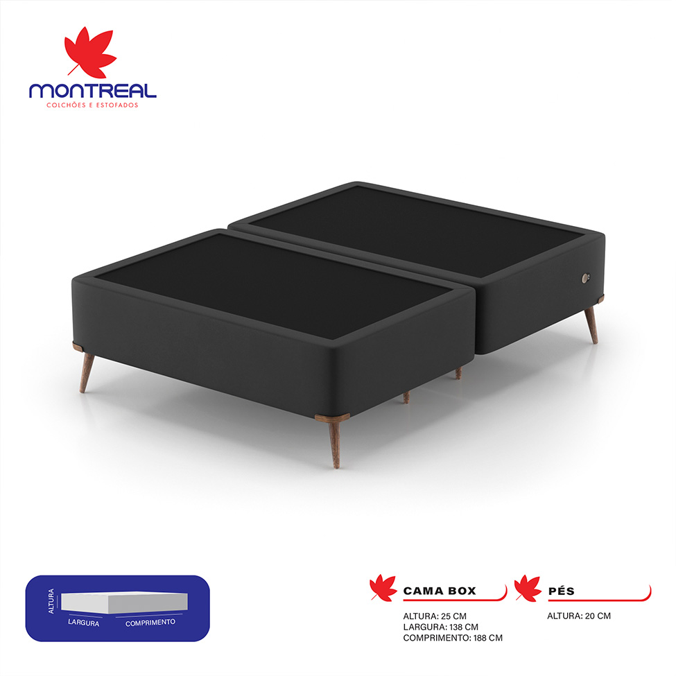 Base para Cama Box King com Entrada USB Night (45x193x203 cm) Suede Preta