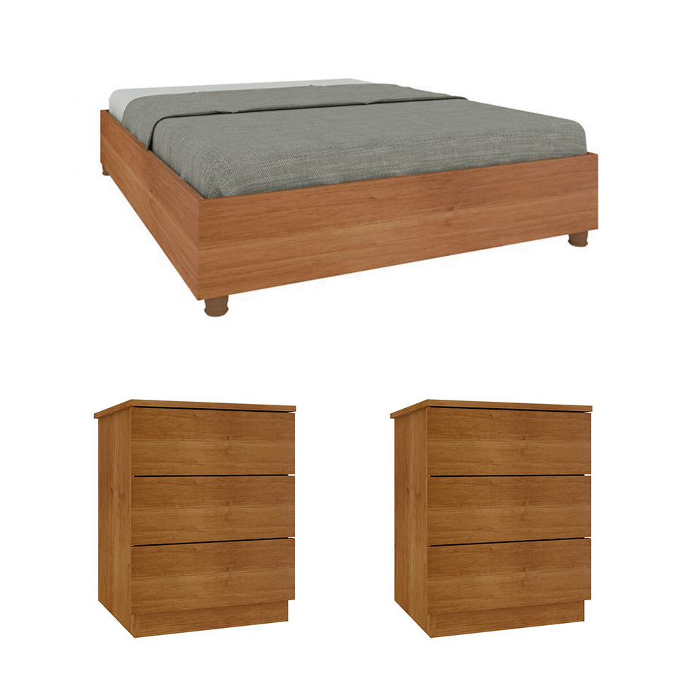 Base para Cama Box Queen Mônaco com 2 Mesas de Cabeceira Veronna 3 GV Cinamomo