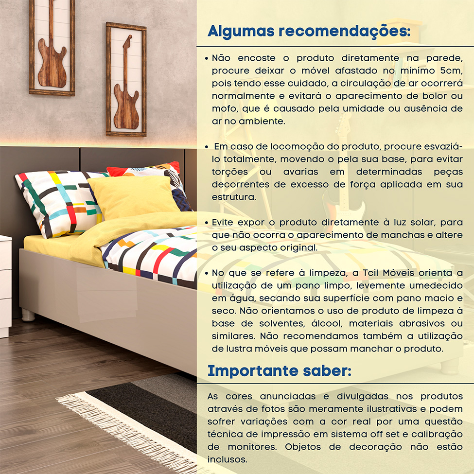 Base para Cama Box Solteiro Mônaco Off White