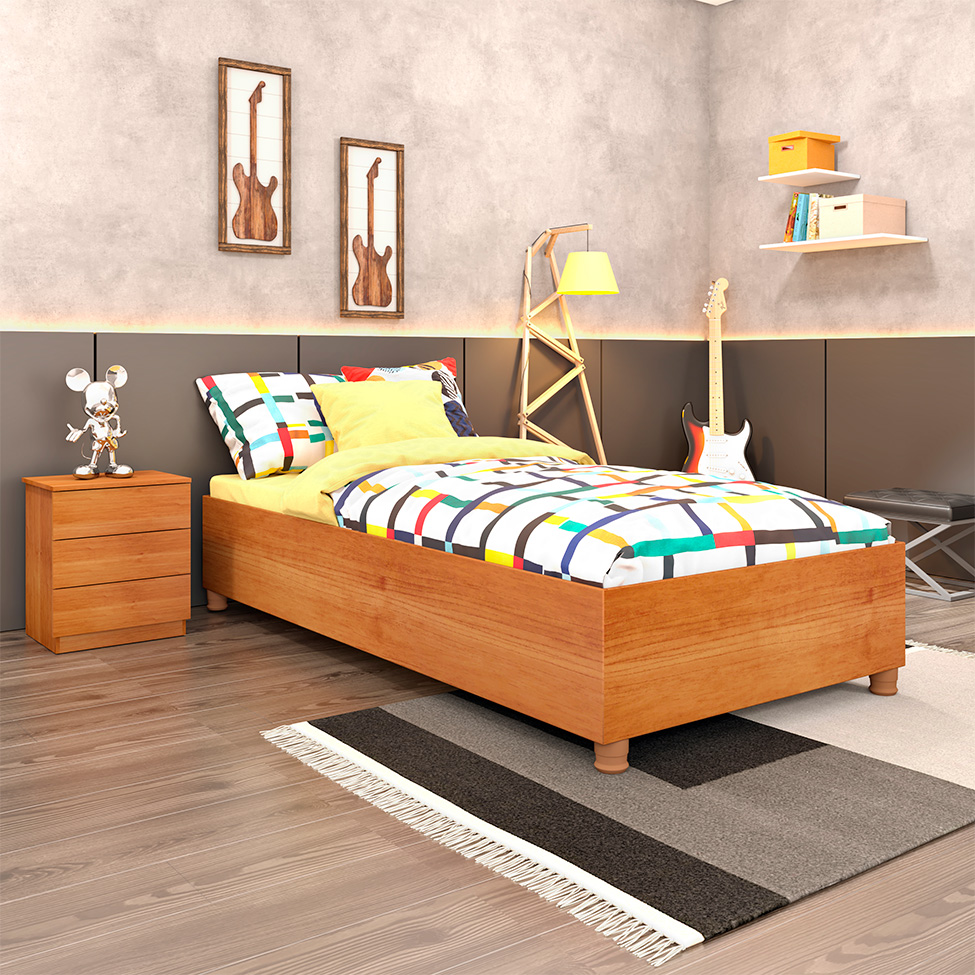 Base para Cama Box Solteiro Mônaco com Mesa de Cabeceira Veronna 3 GV Cinamomo
