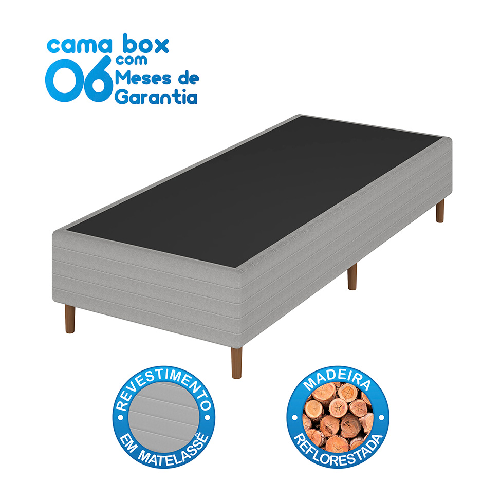 Base para Cama Box Solteiro Maxi Athos (38x88x188) Cinza