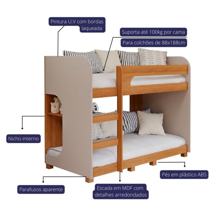 Cama Berço Infantil Quarto Encanto Beliche Com 2 Colchões