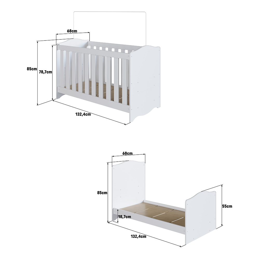 Berço 3 em 1 com Colchão Espuma D18 (10x60x130) Encanto Branco