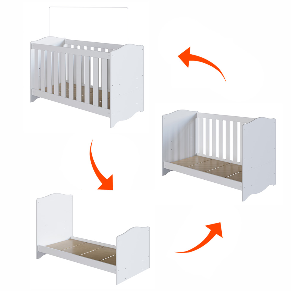 Berço 3 em 1 com Colchão Espuma D18 (10x60x130) Encanto Branco