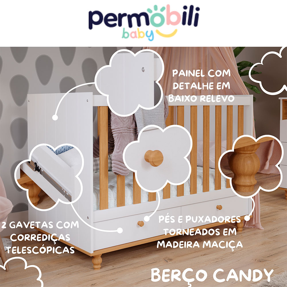 Berço Candy Branco e Nature