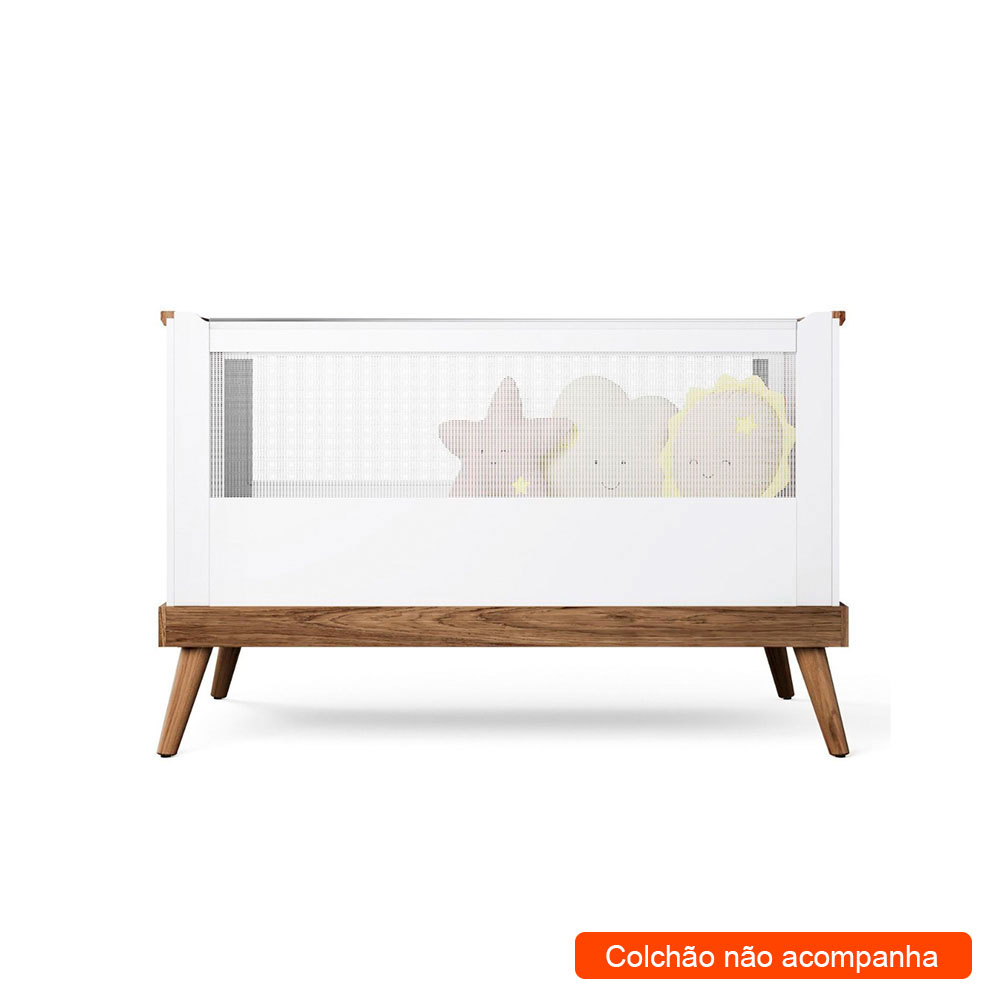 Berço Minicama Canção de Ninar Amêndoa e Branco