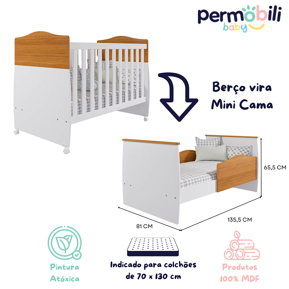 Berço Minicama Conforto Branco e Nature