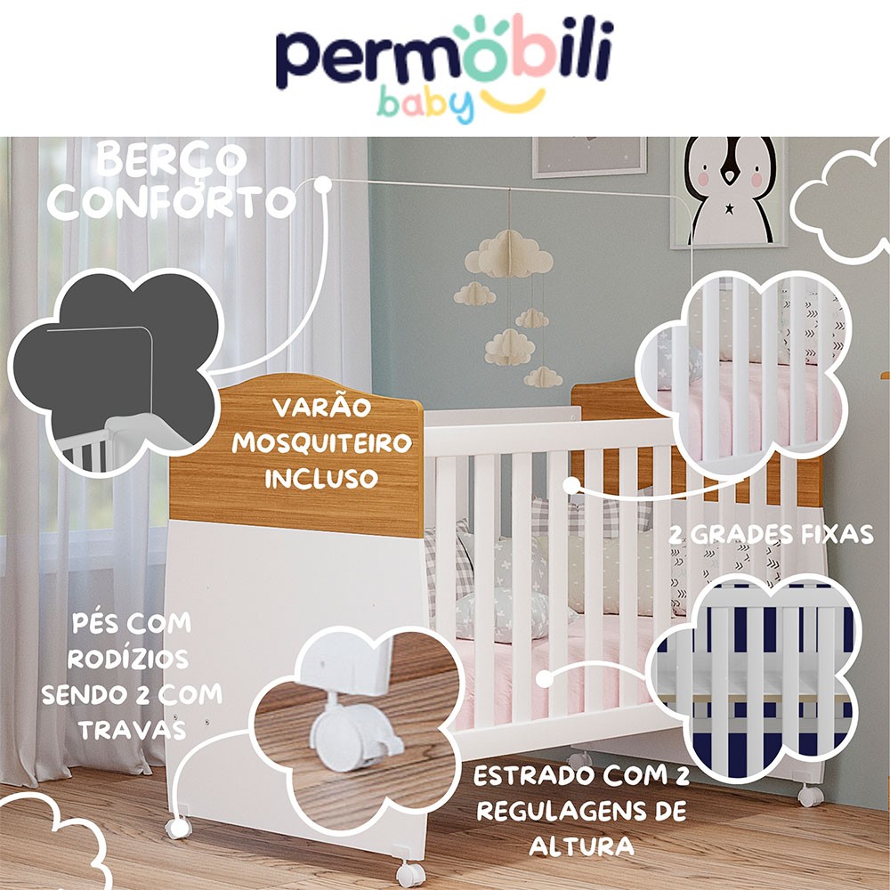 Berço Minicama Conforto Branco e Nature