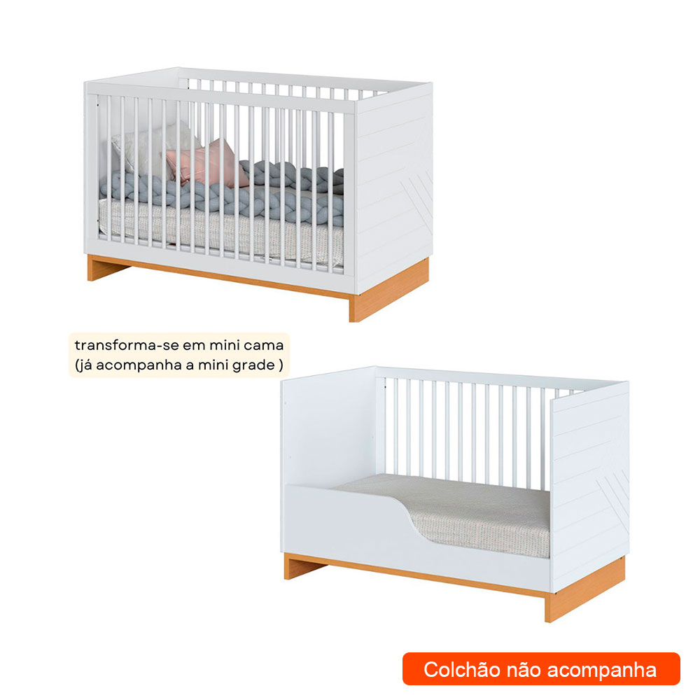 Berço Minicama Cubo Branco e Plátano