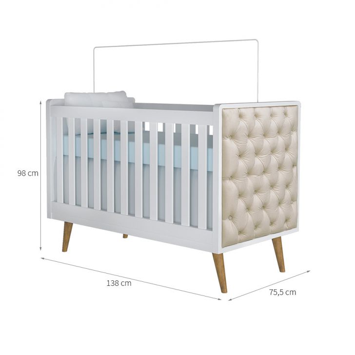 Berço Minicama com Capitonê Lorena Branco com Colchão Infantil Baby Liso D18 (10x70x130) Branco