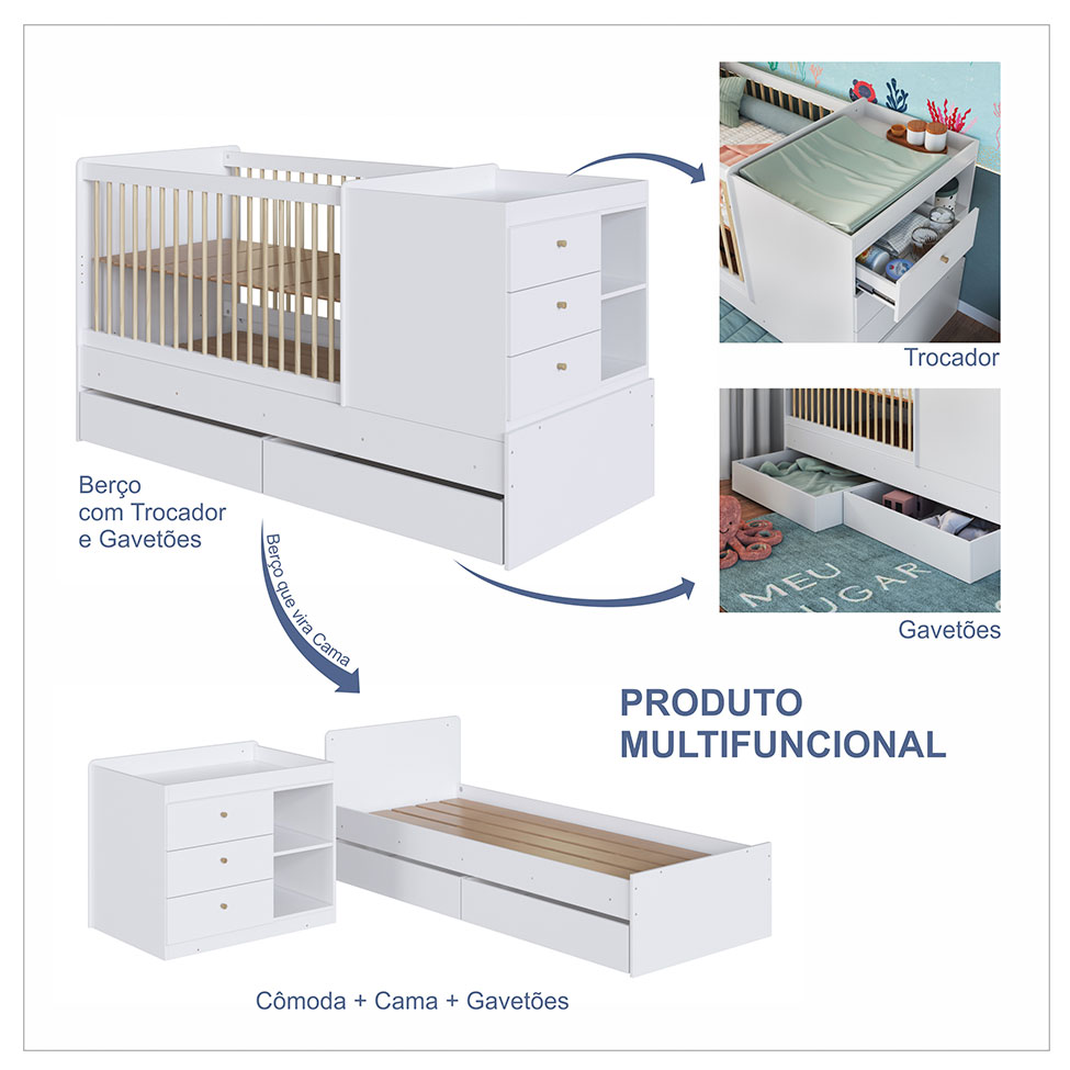 Berço Multifuncional Cristal 5 GV Branco
