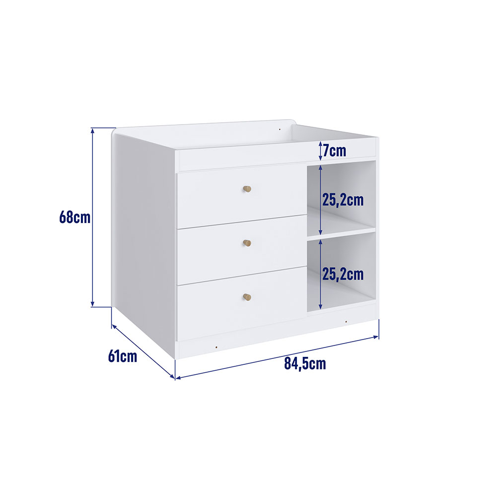 Berço Multifuncional com Cama Auxiliar Cristal 3 GV Aveiro e Branco