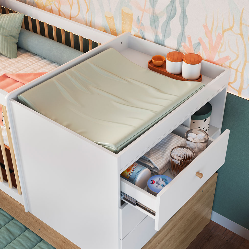 Berço Multifuncional com Cama Auxiliar Cristal 3 GV Aveiro e Branco