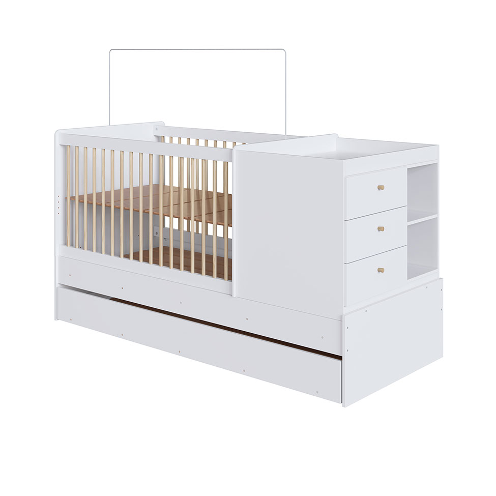 Berço Multifuncional com Cama Auxiliar Cristal 3 GV Branco