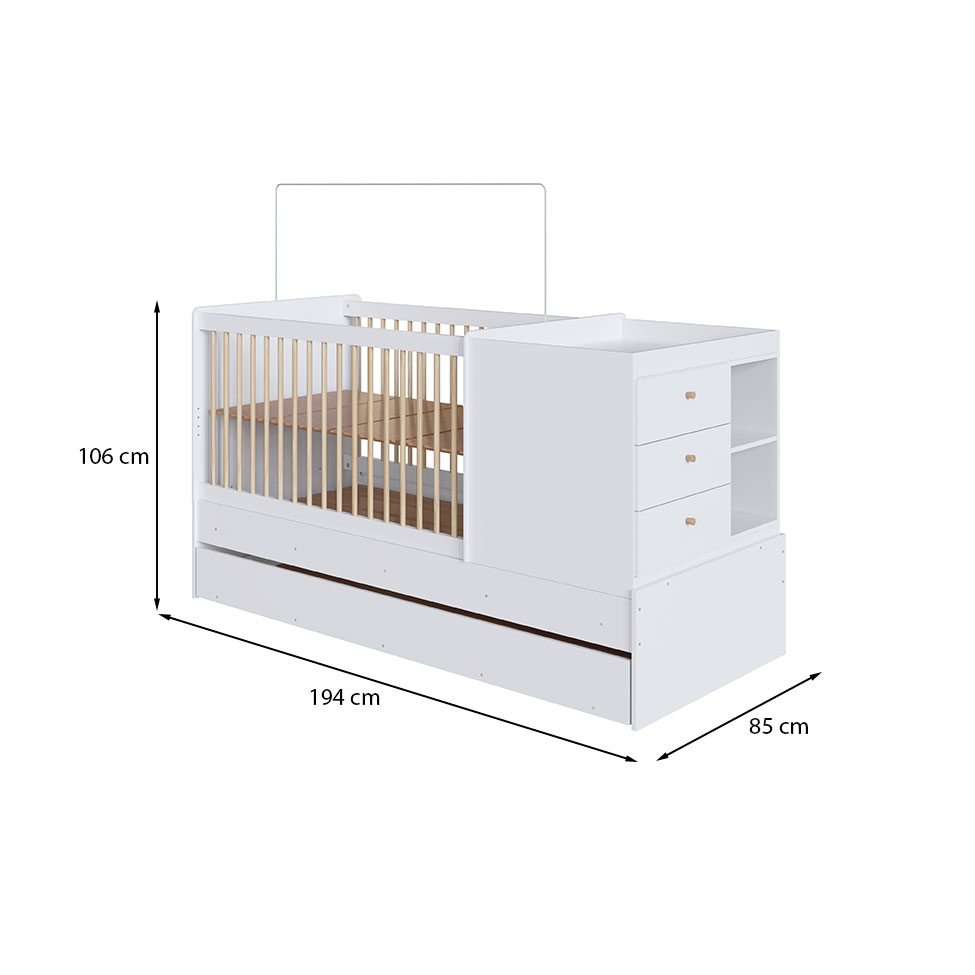 Berço Multifuncional com Cama Auxiliar Cristal 3 GV Branco