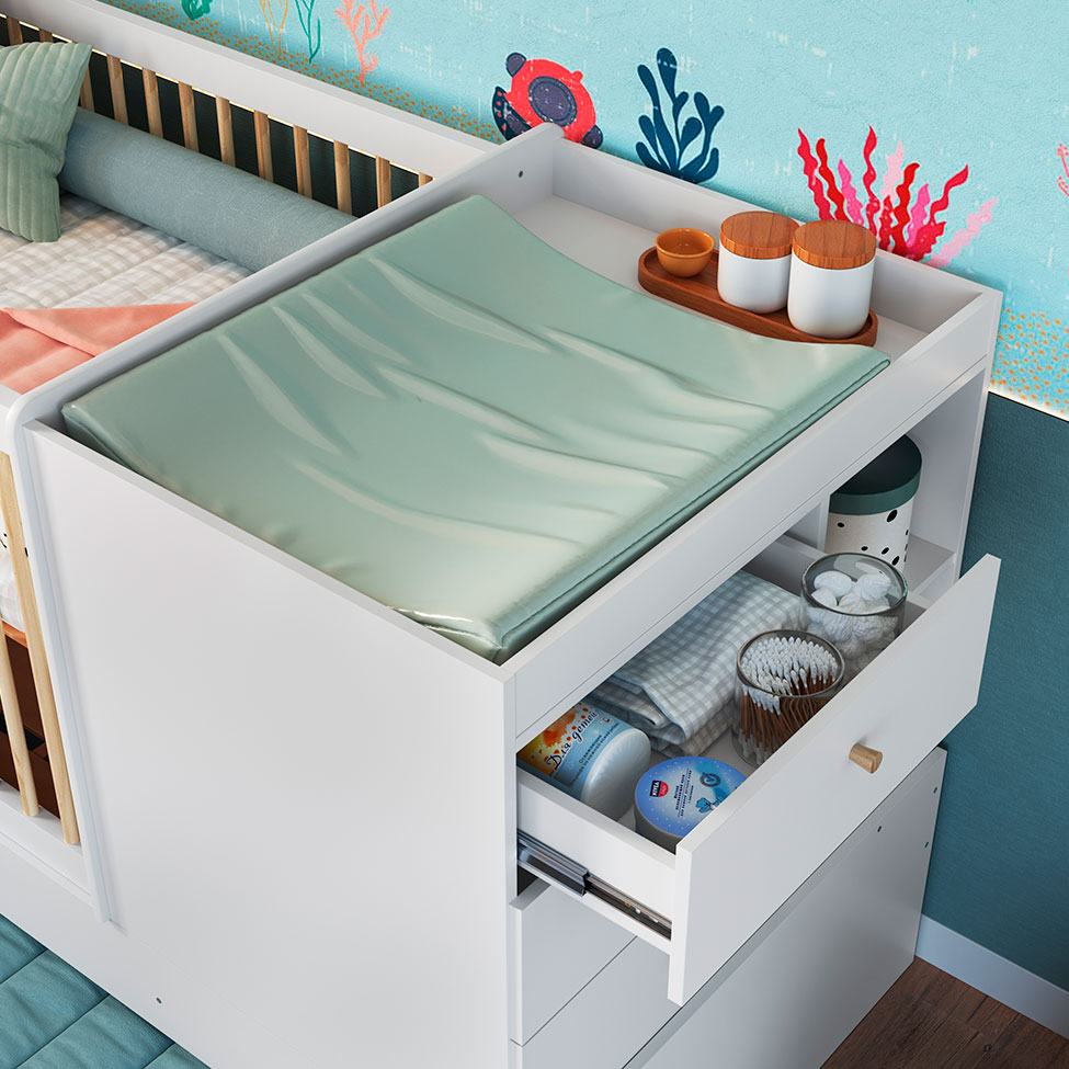 Berço Multifuncional com Cama Auxiliar Cristal 3 GV Branco
