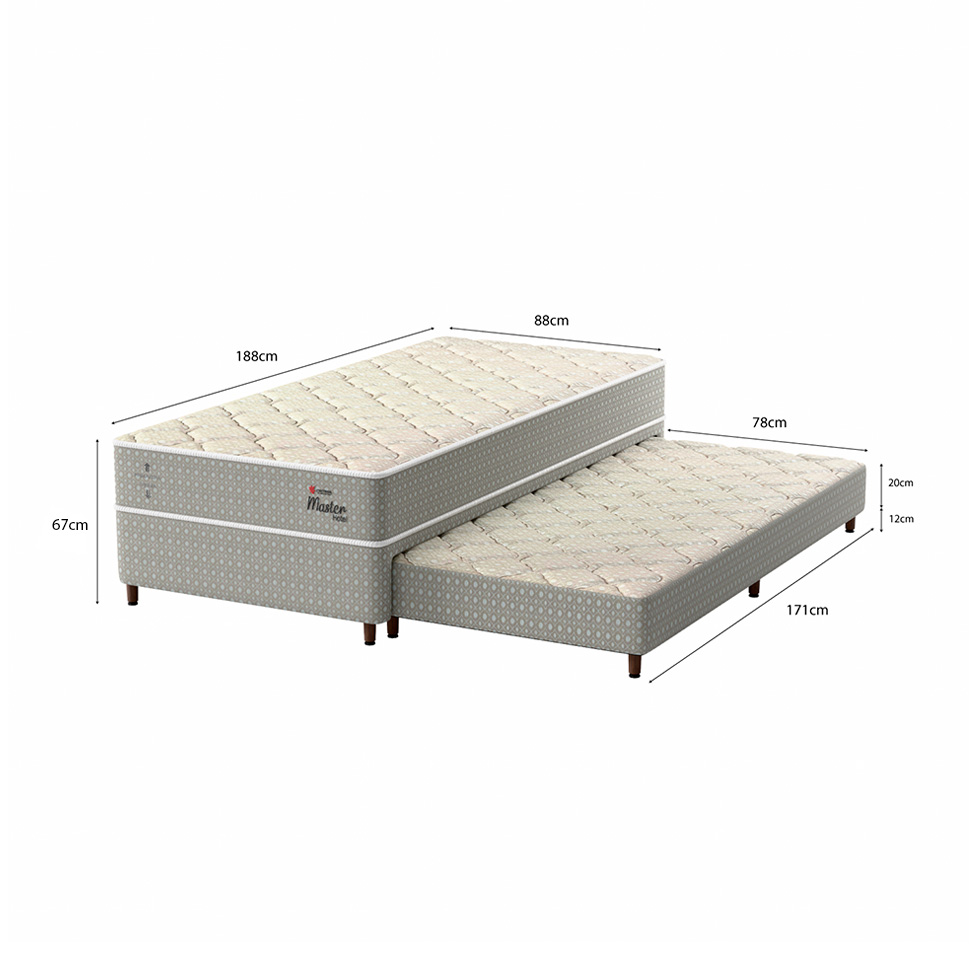 Bicama Box com Colchão Master Hotel Solteiro Molejo Superelastic (67x88x188) Bege
