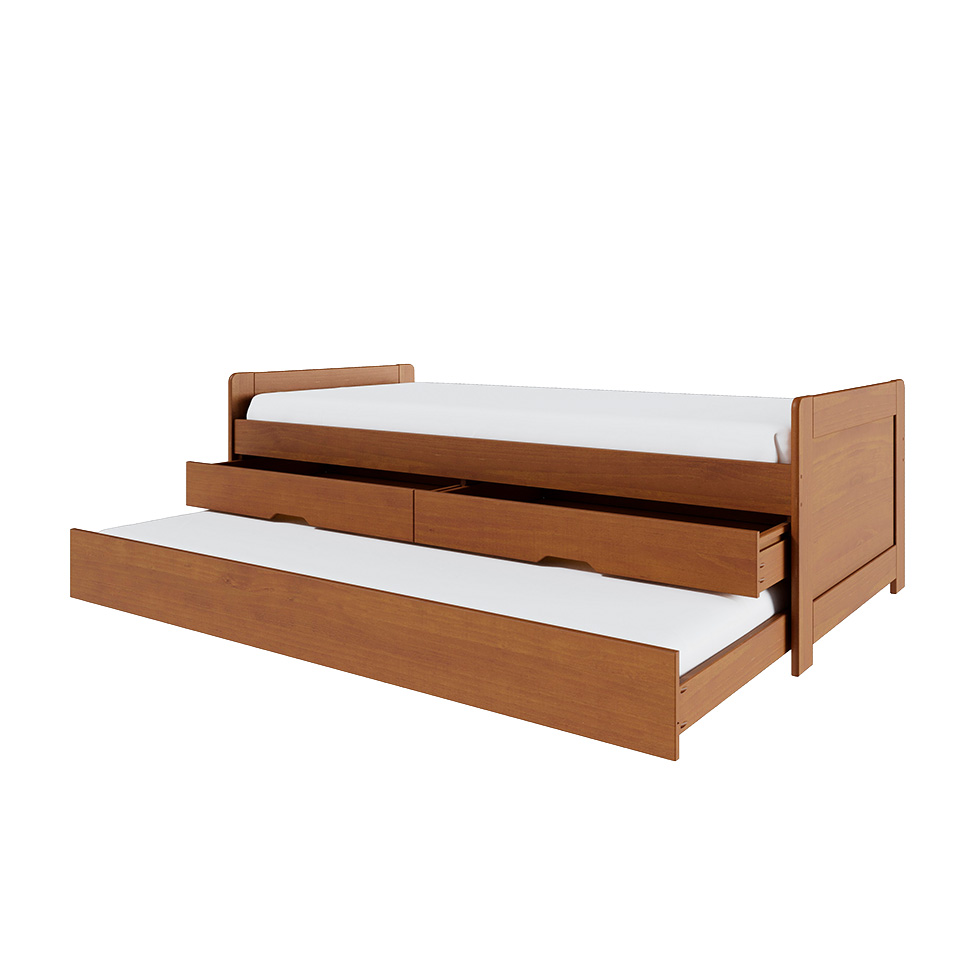 Bicama Luma Madeira Maciça 2 Gavetas Amêndoa