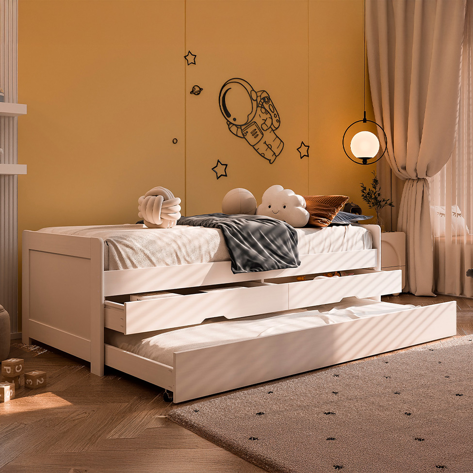 Bicama Luma Madeira Maciça 2 Gavetas Branca