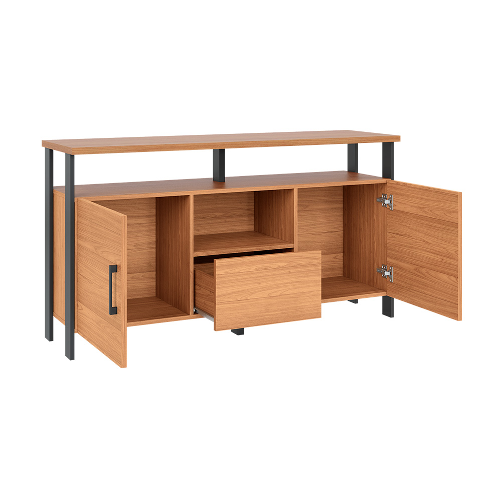 Buffet Amal 100% MDF 2 Portas 1 Gaveta Freijó e Preto