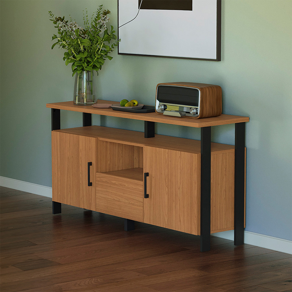 Buffet Amal 100% MDF 2 Portas 1 Gaveta Freijó e Preto