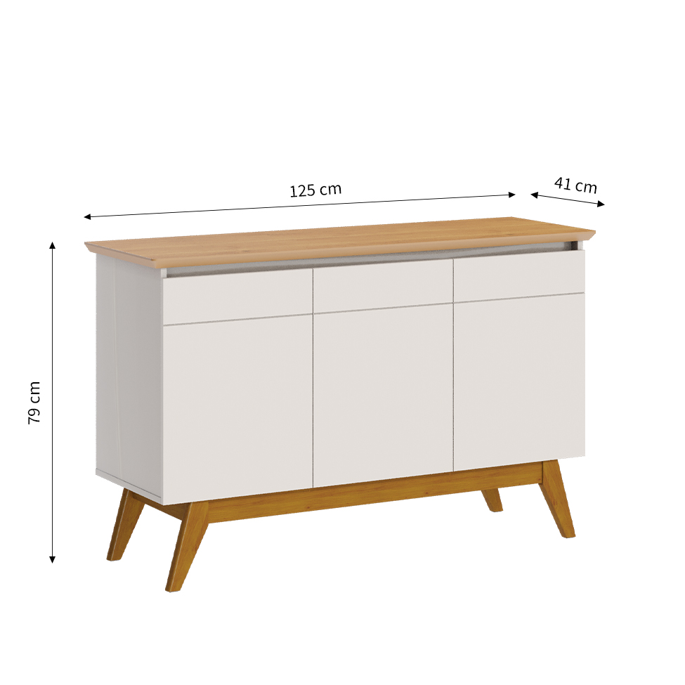 Buffet Aparador Mazza 3 Portas Branco e Cedro