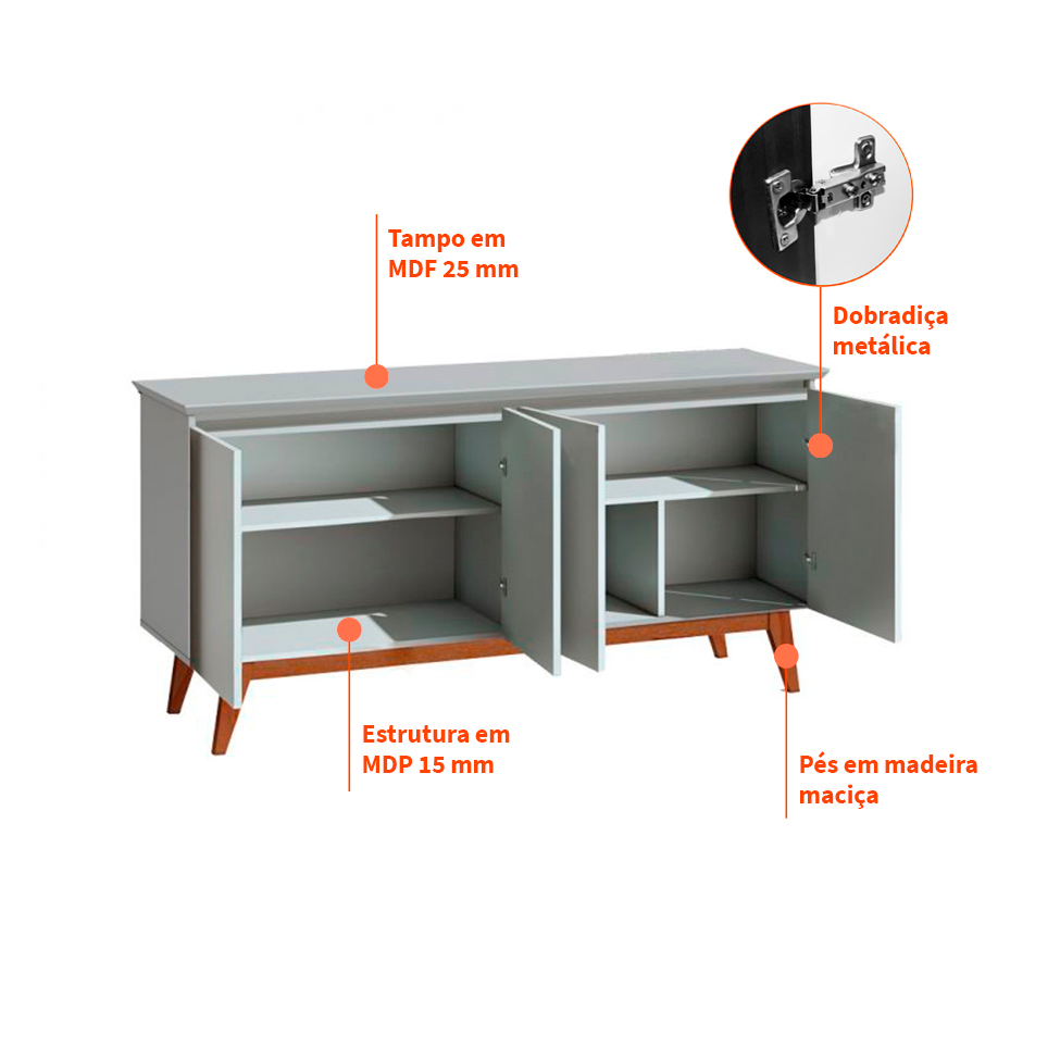 Buffet Aparador Mazza 4 Portas Branco