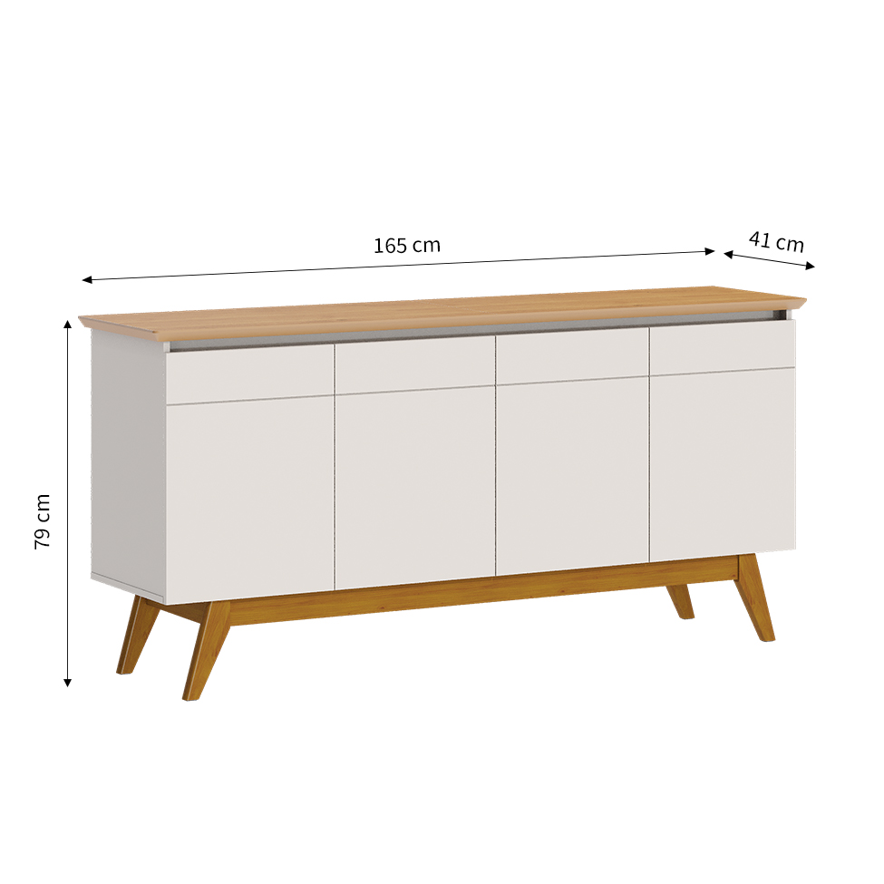 Buffet Aparador Mazza 4 Portas Branco e Cedro