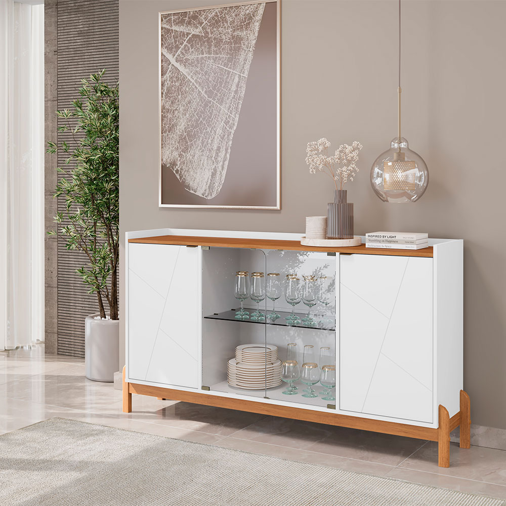Buffet Bari 4 PT Branco e Cedro
