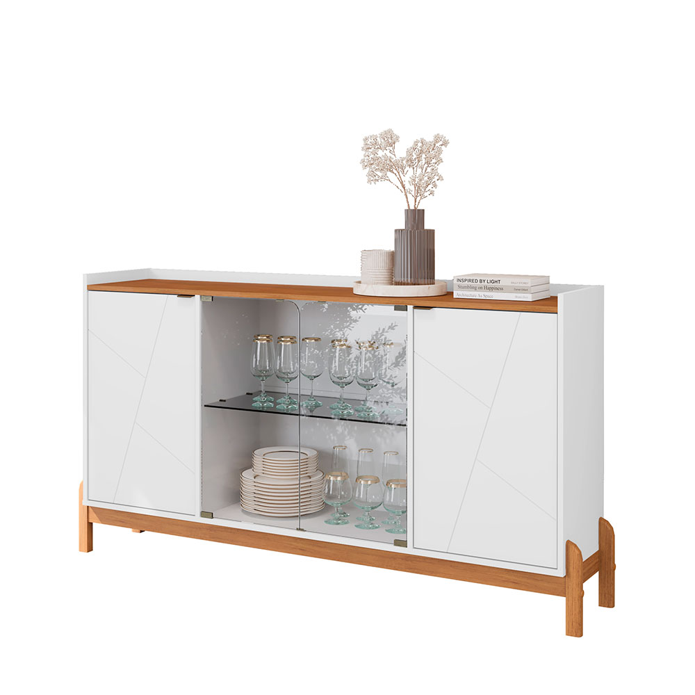 Buffet Bari 4 PT Branco e Cedro