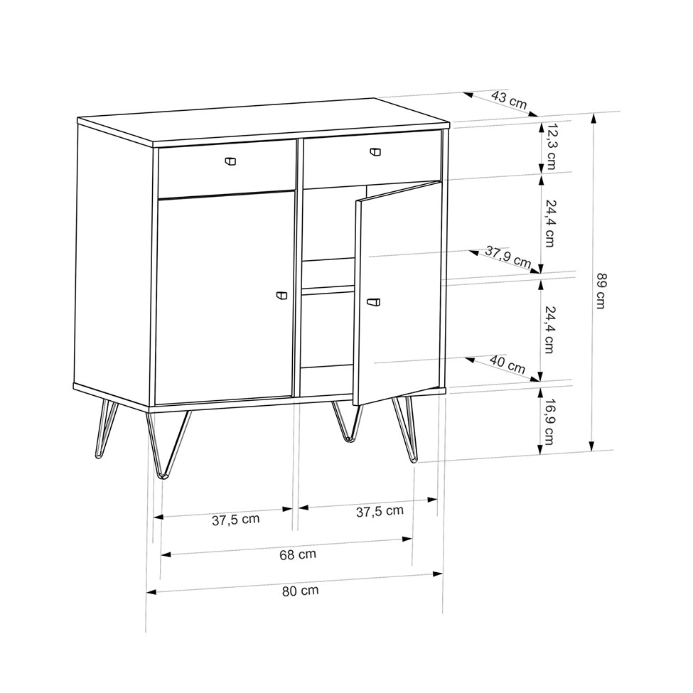 Buffet Ônix 2 GV 2 PT Preto