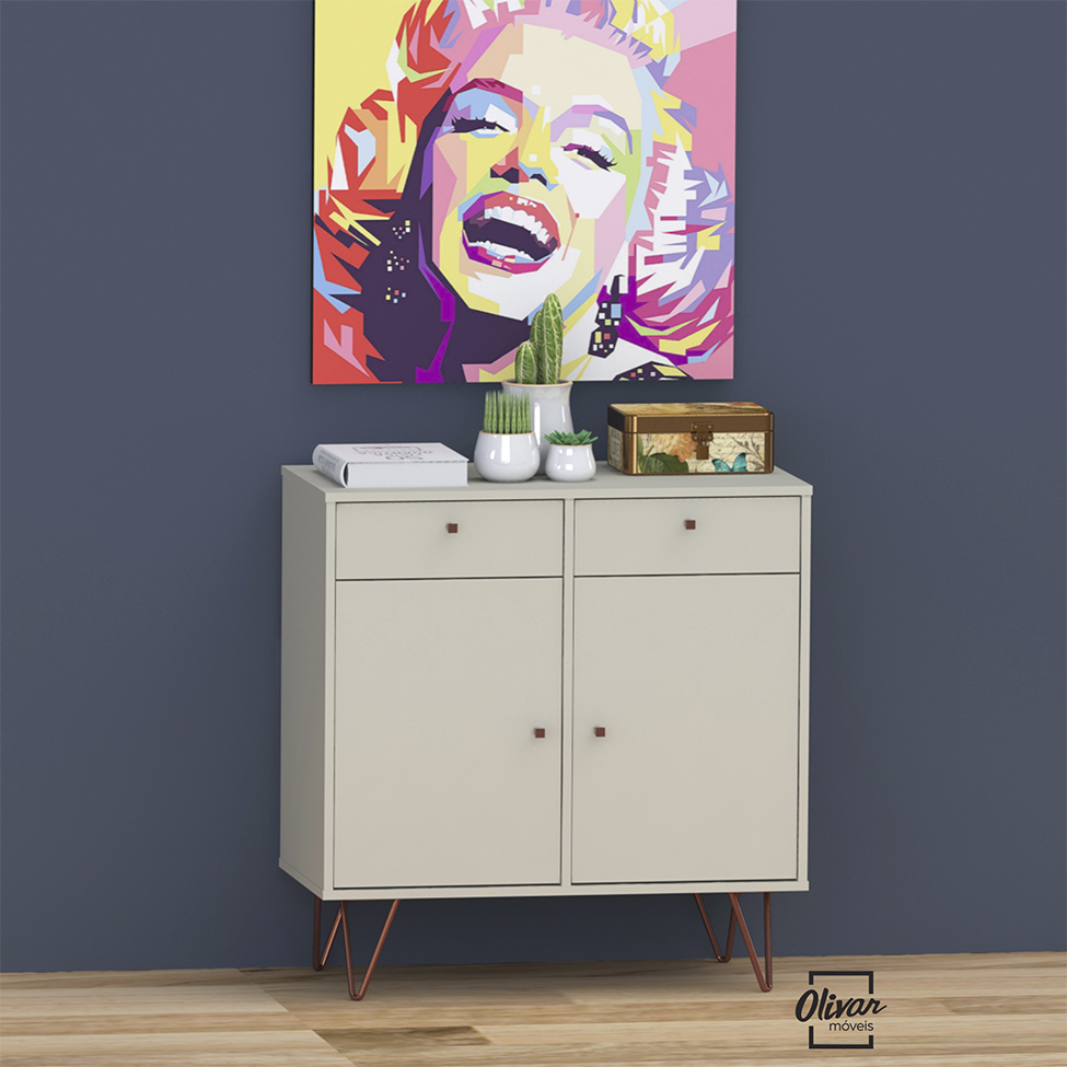 Buffet Ônix 2 PT 2 GV Off White e Cobre