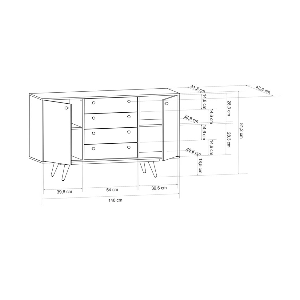 Buffet Califórnia 4 GV 2 PT Preto