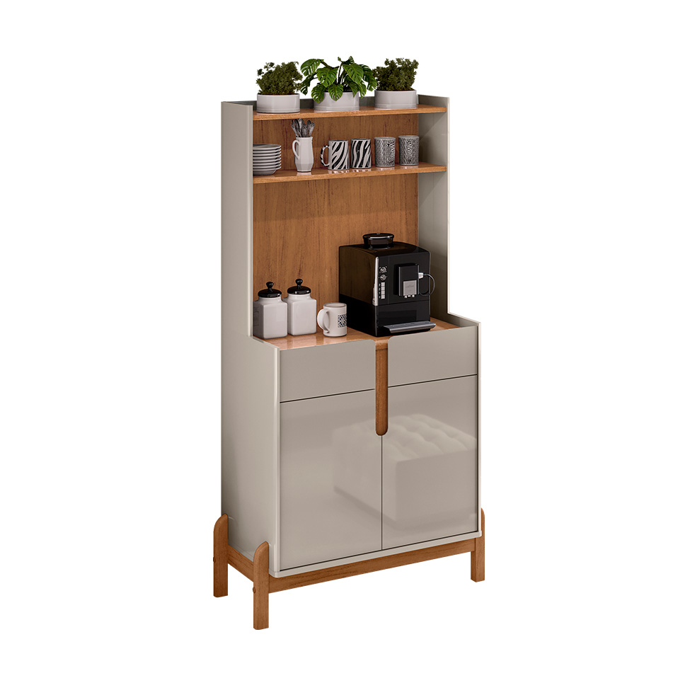 Buffet Cantinho do Café Lizz 2 PT 2 GV Off White e Cedro