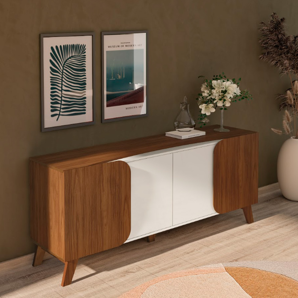 Buffet Elegance 4 Portas Cedro e Off White