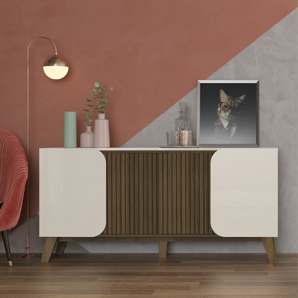 Buffet Elegance 4 Portas Pinho e Off White