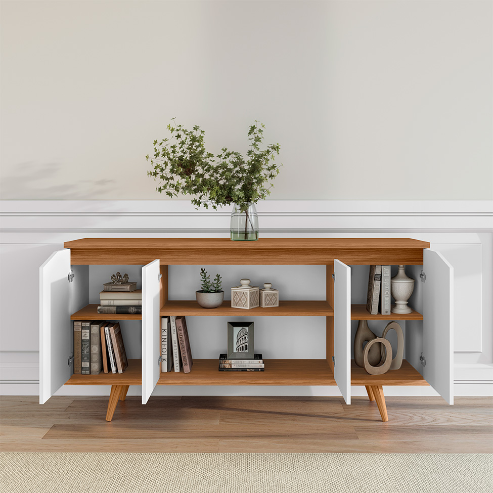 Buffet Grace 4 Portas Branco e Cedro