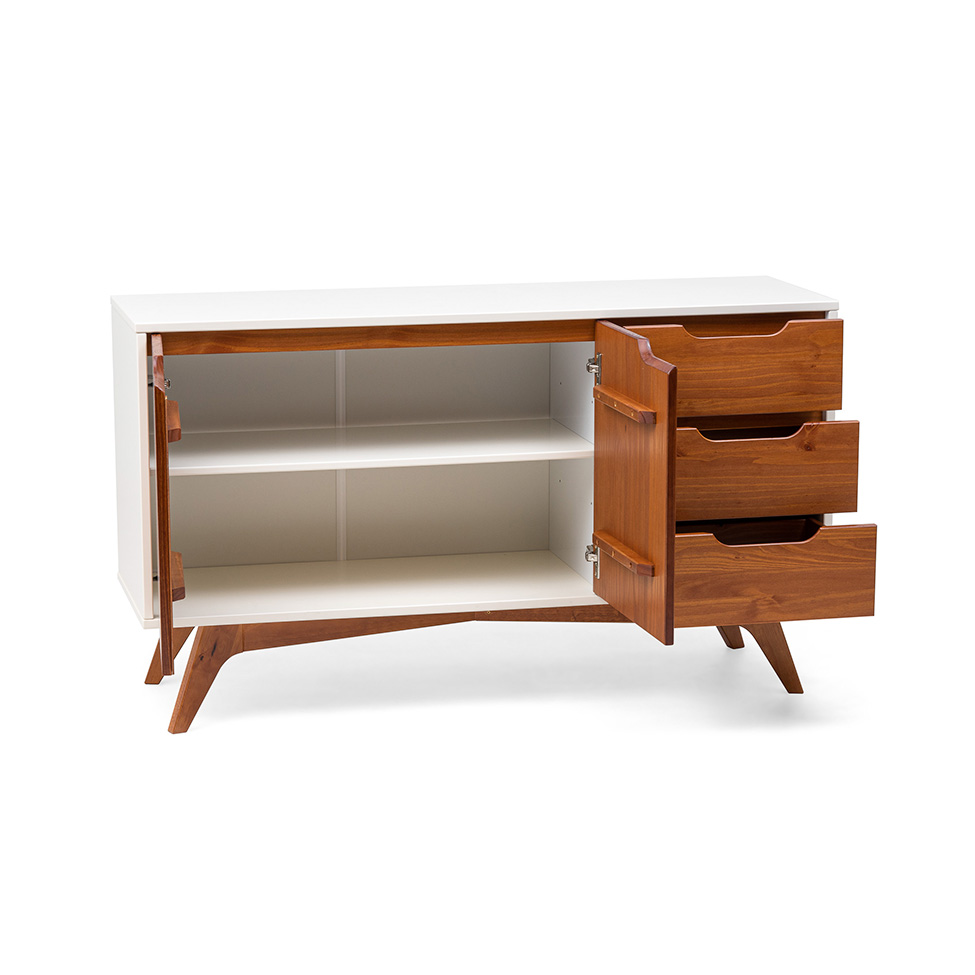 Buffet Happy 2 Portas 3 Gavetas Off White e Garapa