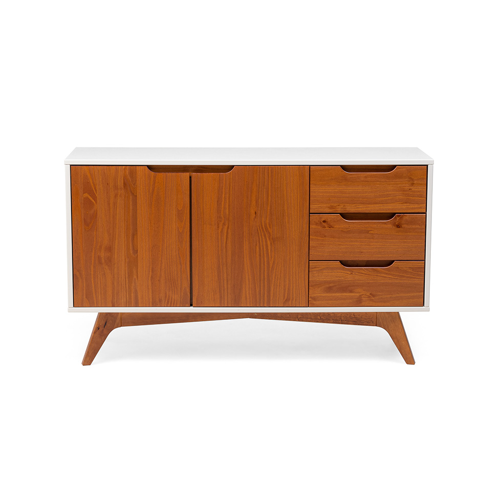Buffet Happy 2 Portas 3 Gavetas Off White e Garapa