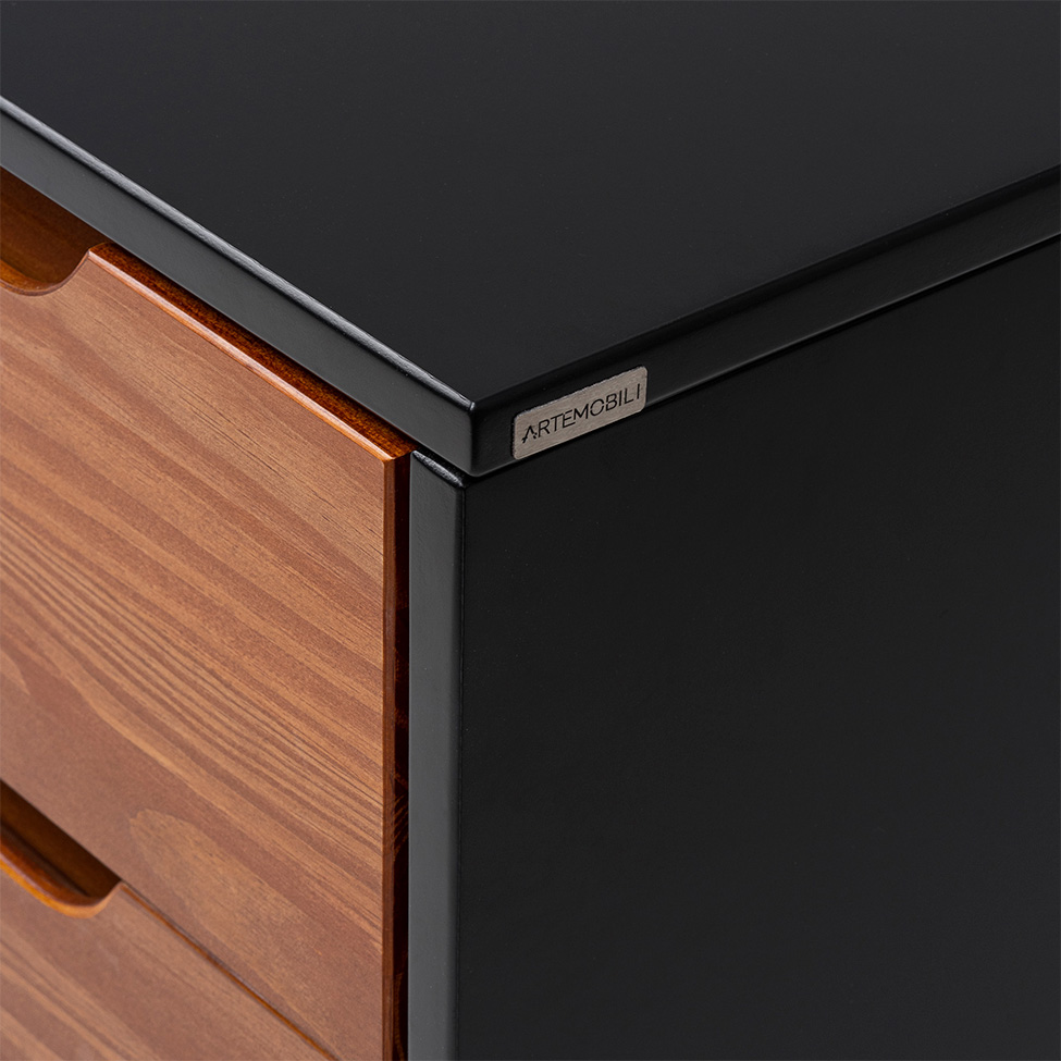 Buffet Happy 2 Portas 3 Gavetas Preto e Garapa