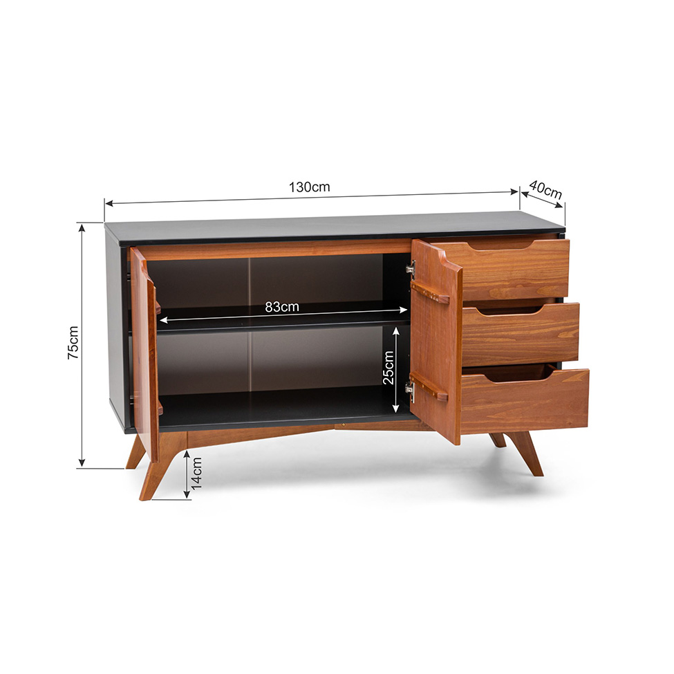 Buffet Happy 2 Portas 3 Gavetas Preto e Garapa
