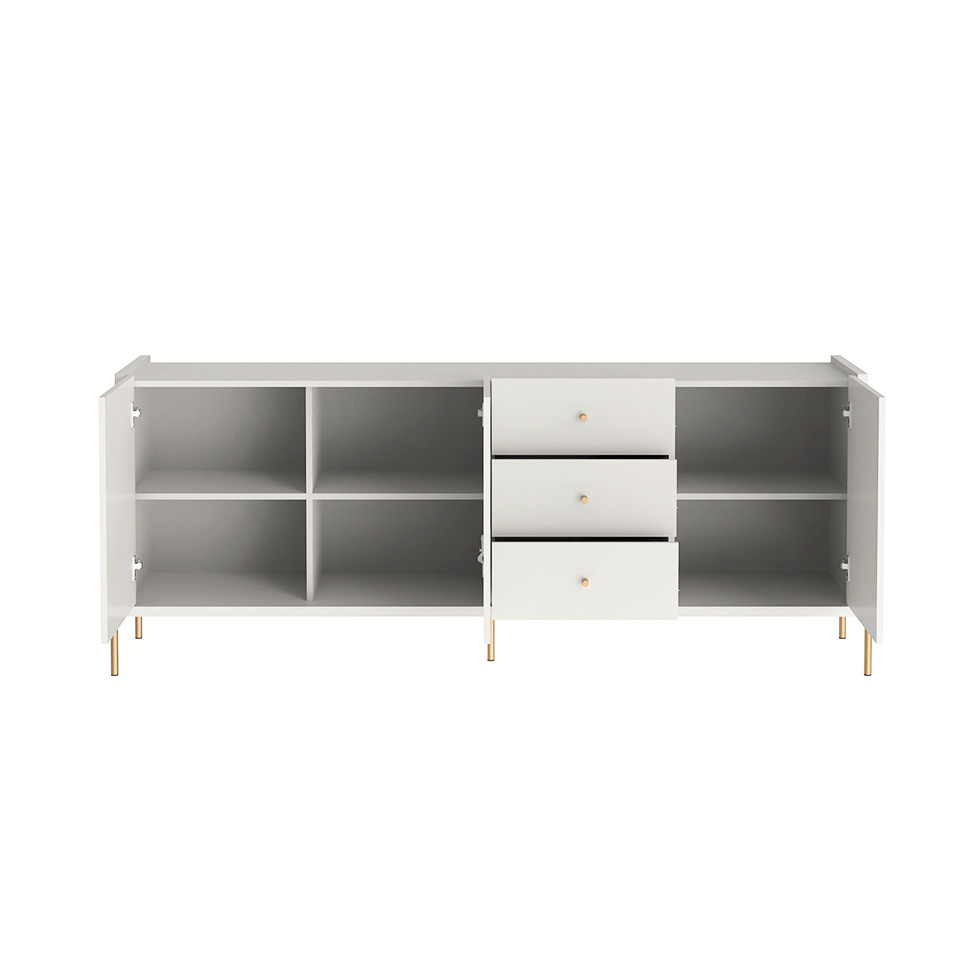 Buffet Jasper 3 Portas 3 Gavetas Off White e Champanhe