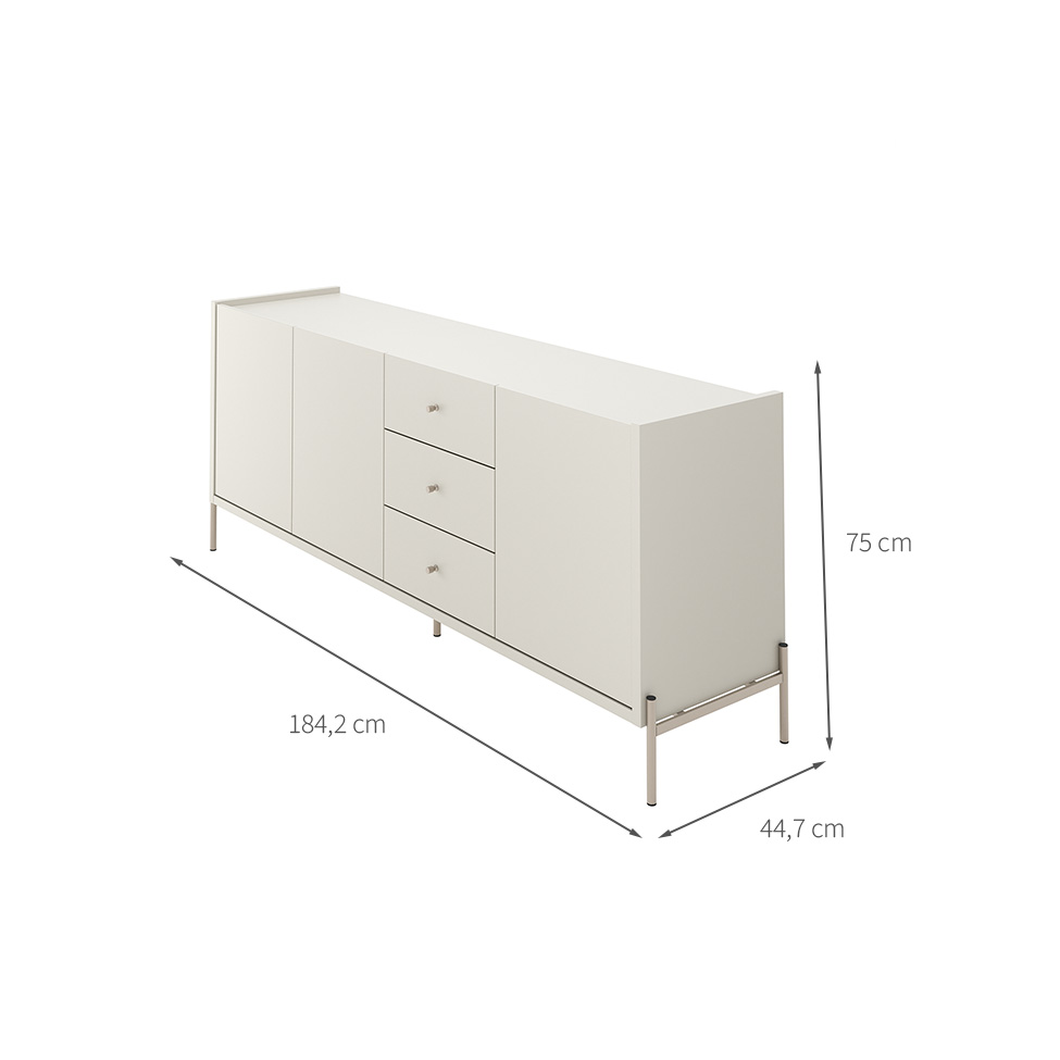 Buffet Jasper 3 Portas 3 Gavetas Off White e Champanhe