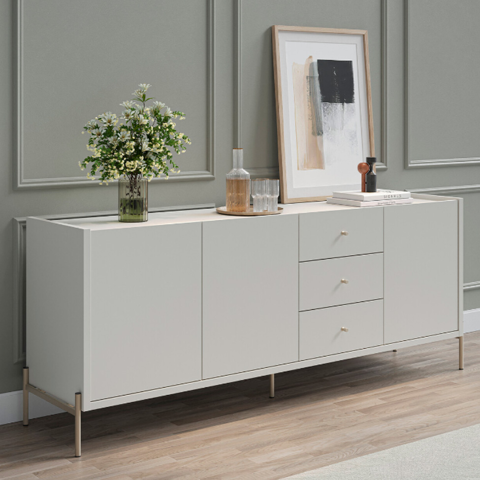 Buffet Jasper 3 Portas 3 Gavetas Off White e Champanhe