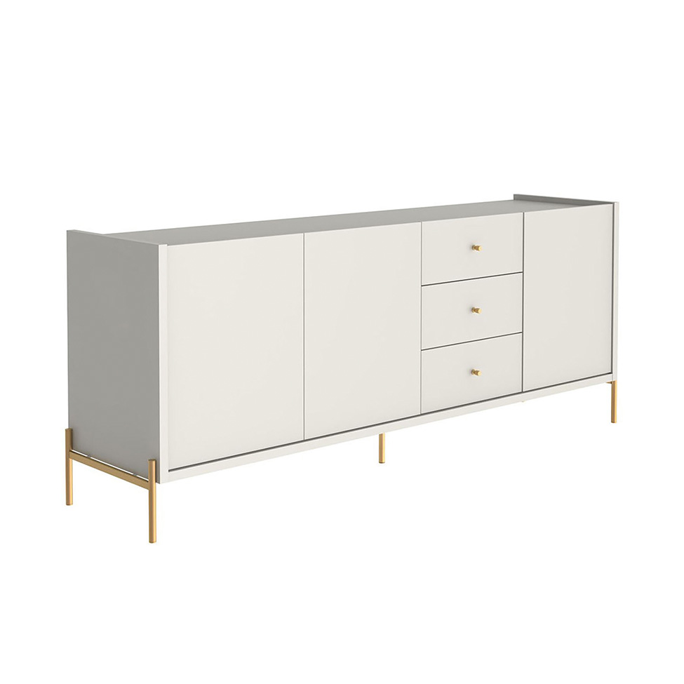 Buffet Jasper 3 Portas 3 Gavetas Off White e Dourado