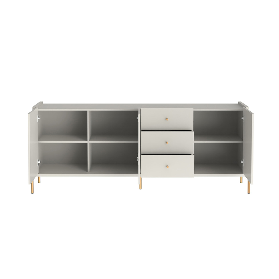 Buffet Jasper 3 Portas 3 Gavetas Off White e Dourado