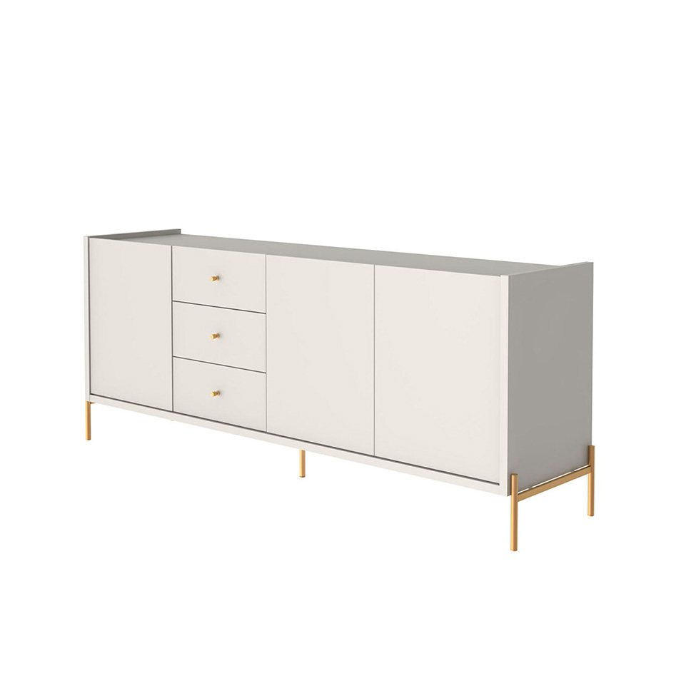 Buffet Jasper 3 Portas 3 Gavetas Off White e Dourado